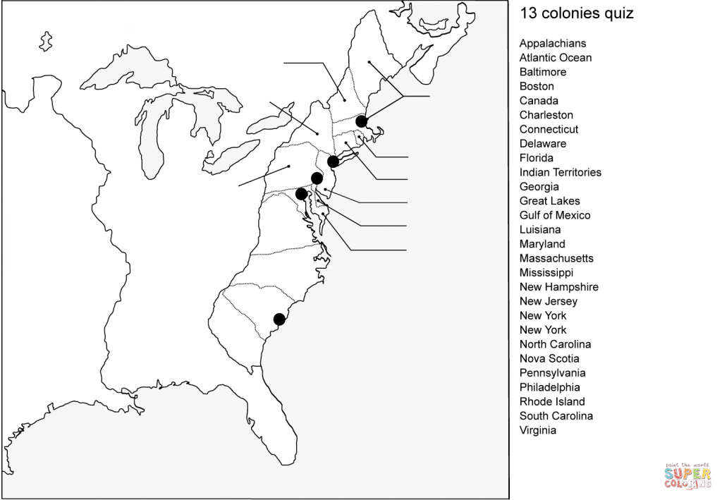 13 Colonies Map Quiz Coloring Page | Free Printable Coloring Pages | Us Map 13 Colonies Printable