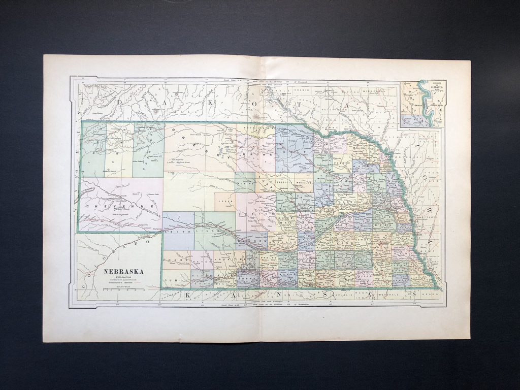 1887 Nebraska Usa Map Original Antique Print Map Of | Etsy | Printable Map Of Ne United States