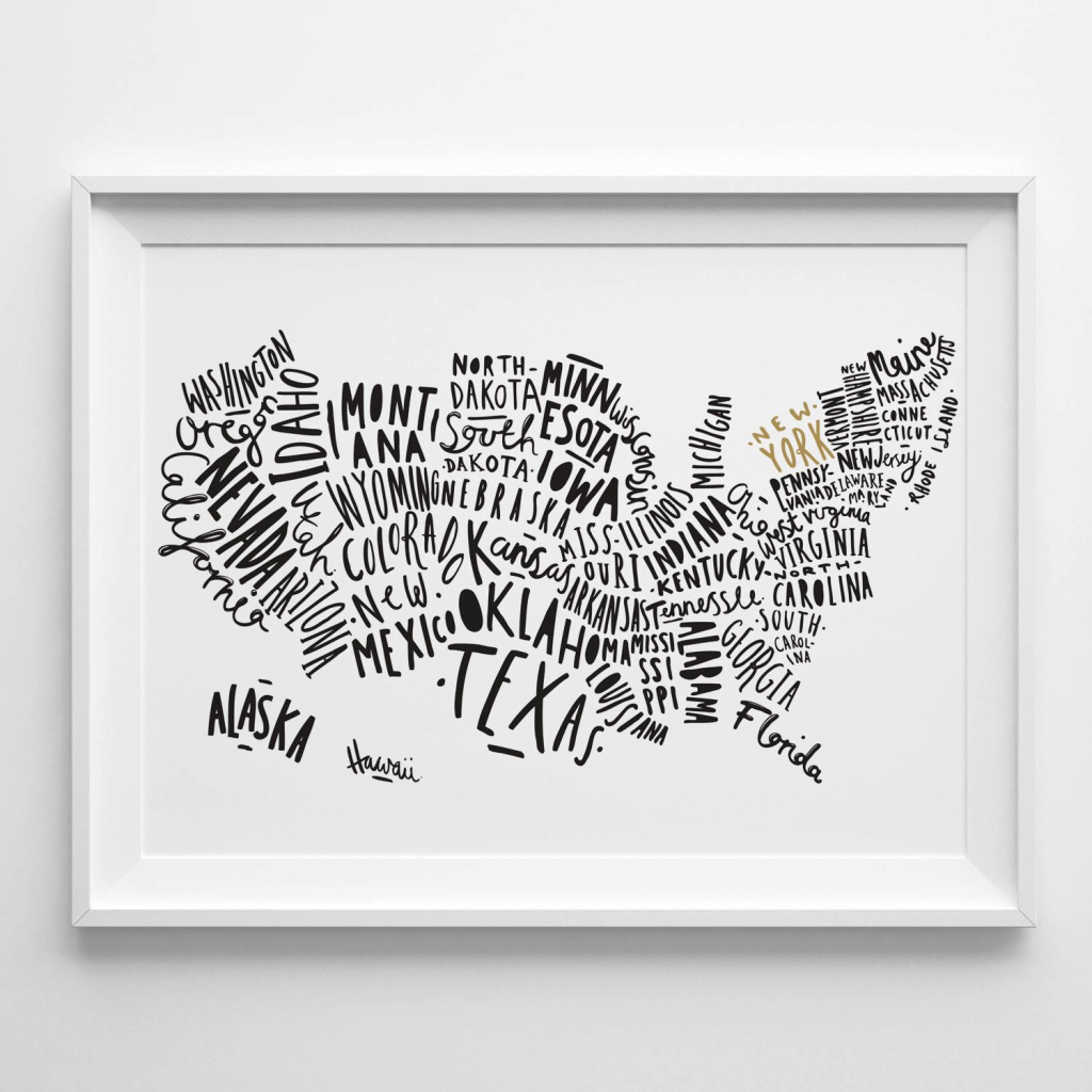 8X10&amp;quot; Usa Map Print - United States Map - Typography Map - Us Map | 8X10 Printable Us Map