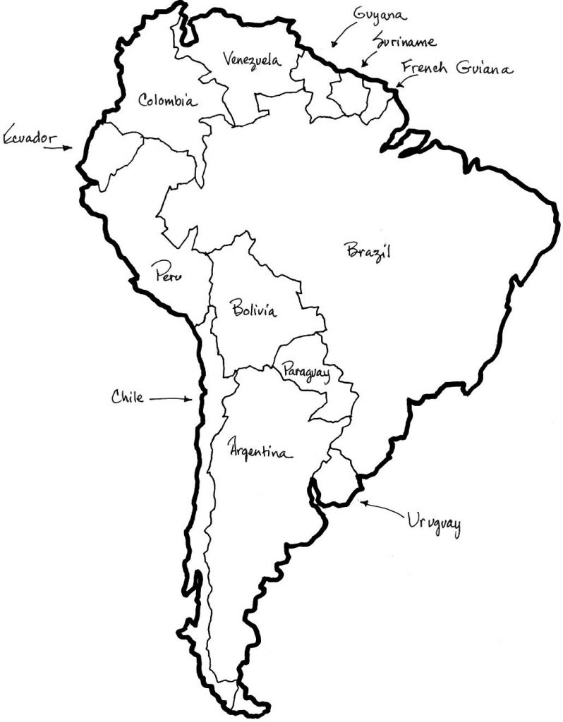A Printable Map Of South America Labeled With The Names Each Outline
