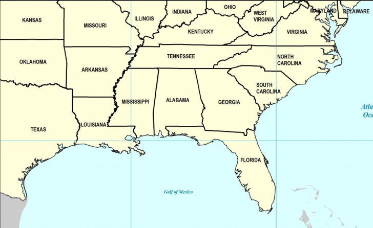 Printable Blank Map Of The Southeast United States