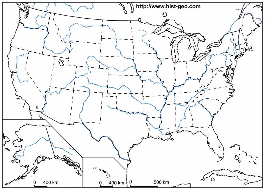 Blank Map Of The Usa: 50 American States And Rivers | Printable Map Of Major Us Rivers