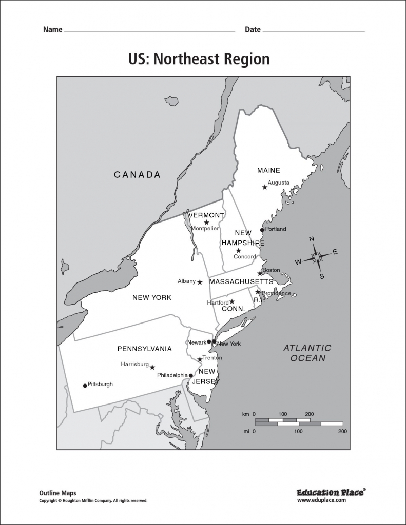 Blank Us Map Northeast Region Of Usa Highlighting In Free Printable | Printable Map Of Northeast Usa