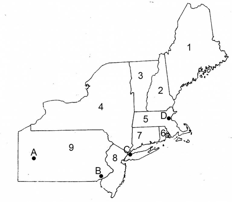 Blank Us Northeast Region Map Label Northeastern States Printout