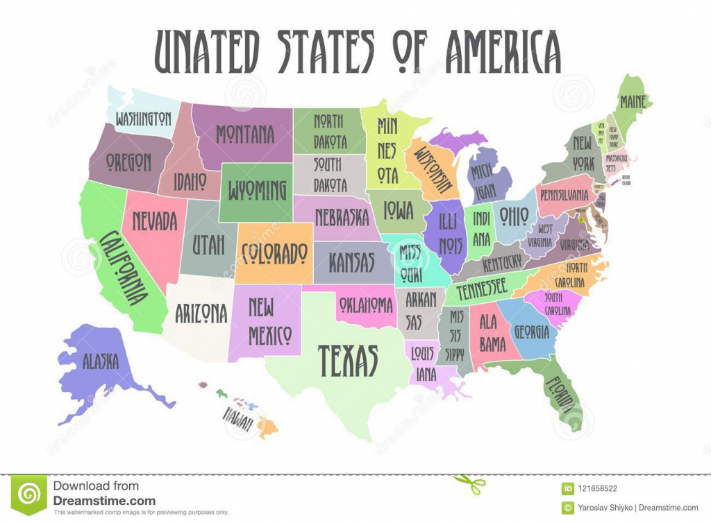Colored Poster Map Of United States Of America With State Names | Printable Map Of The United States Of America With Names