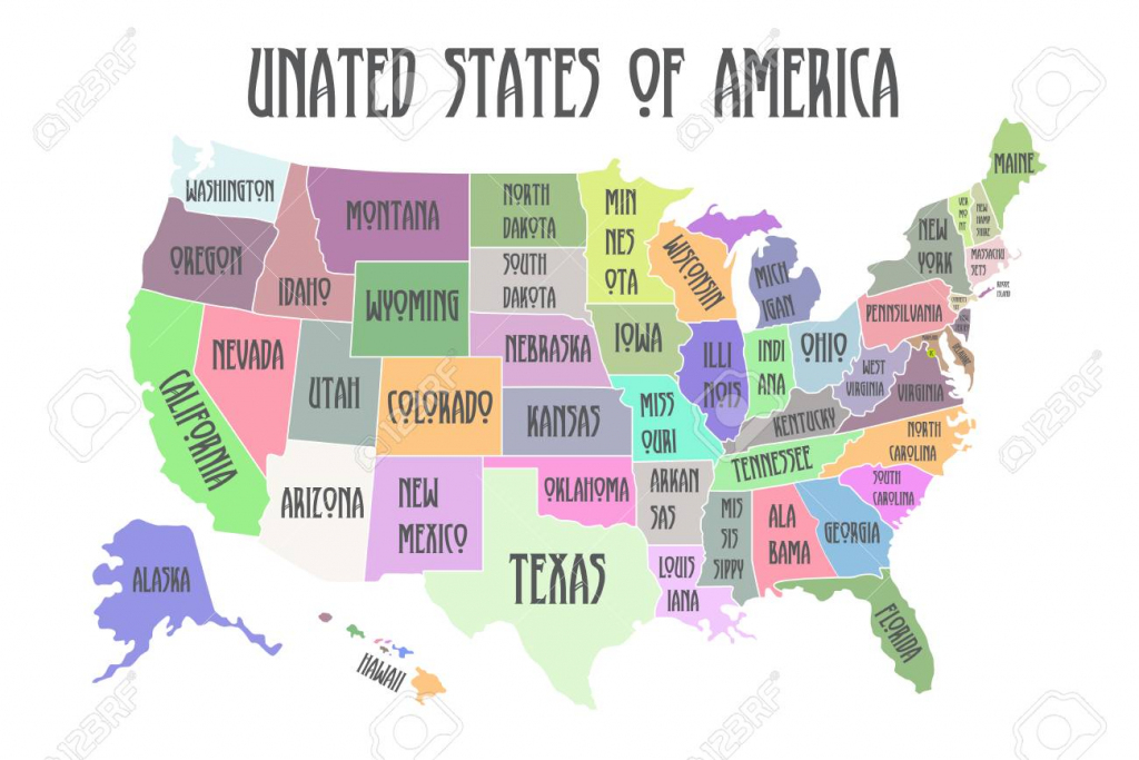 Colored Poster Map Of United States Of America With State Names | Printable Map Of The United States Of America
