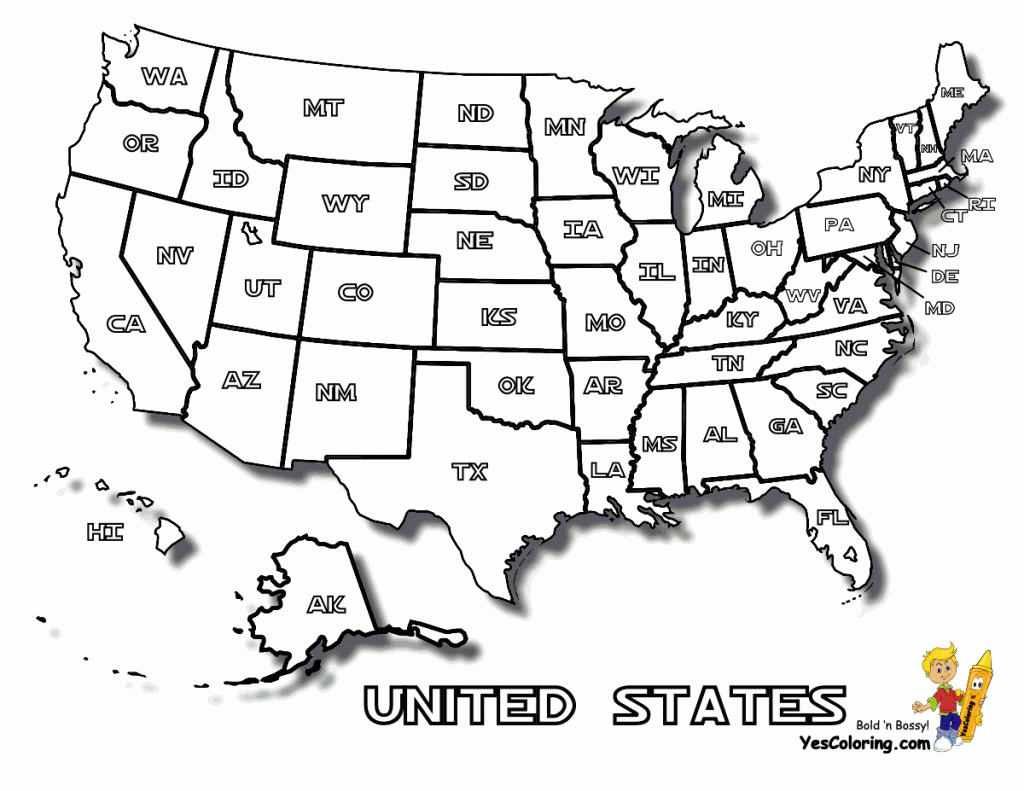 Coloring Page Of United States Map With States Names At Yescoloring | Usa Map A4 Printable