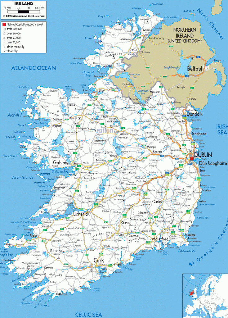 Detailed Clear Large Road Map Of Ireland - Ezilon Maps | United | Large Printable Road Map Of The United States