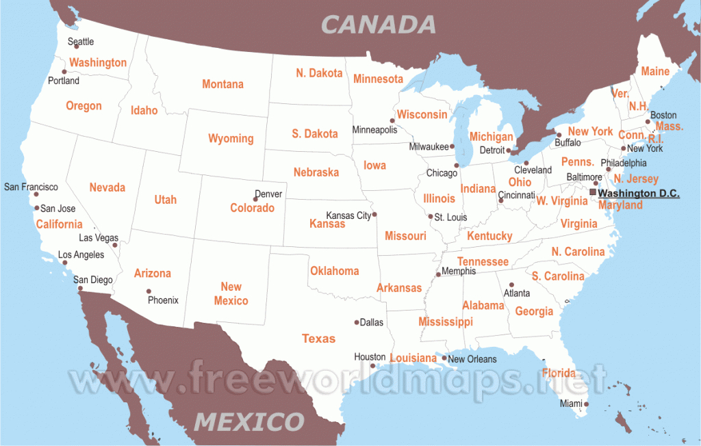 Free Printable Maps Of The United States | Free Printable Map Of The United States With Cities