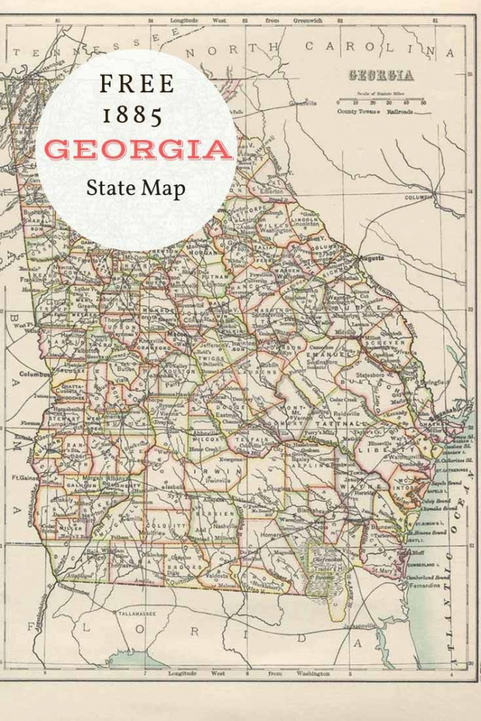 Free Printable Old Map Of Georgia From 1885. #map #usa | Maps And | Printable Map Of Georgia Usa