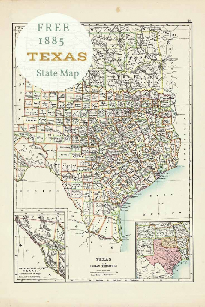Free Printable Old Map Of Texas From 1885. #map #usa | Free | Printable Vintage Us Map