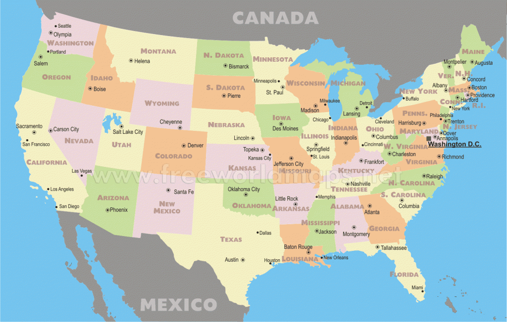 Free Printable Us States And Capitals Map | Map Of Us States And | Free Printable Usa Map With Cities