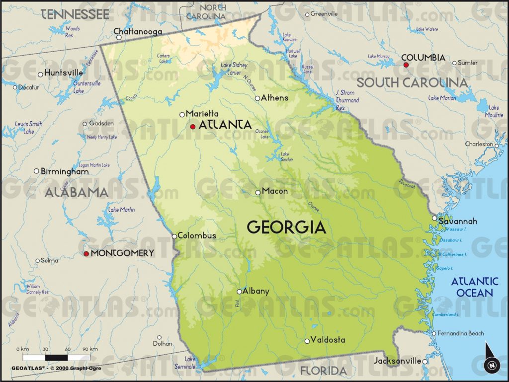 Ga Physical Lg Printable Maps Georgia State Map Images 12 Physical ...