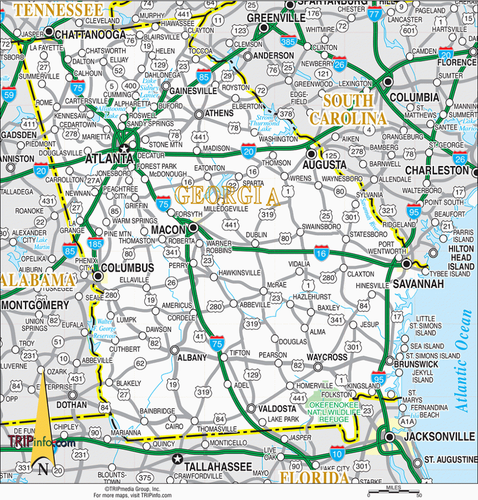 Georgia Road Map Printable Road Map Of Georgia Usa 