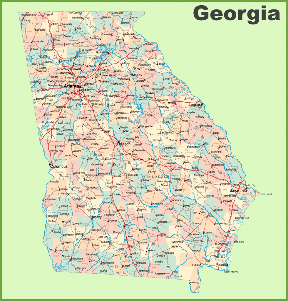 Georgia Road Map With Cities And Towns | Printable Map Of Georgia Usa