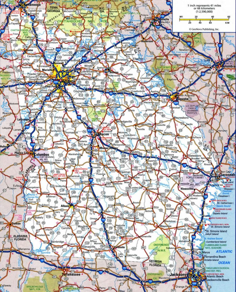 Georgia State Map And Travel Information Download Free Georgia Printable Road Map Of Georgia 3595