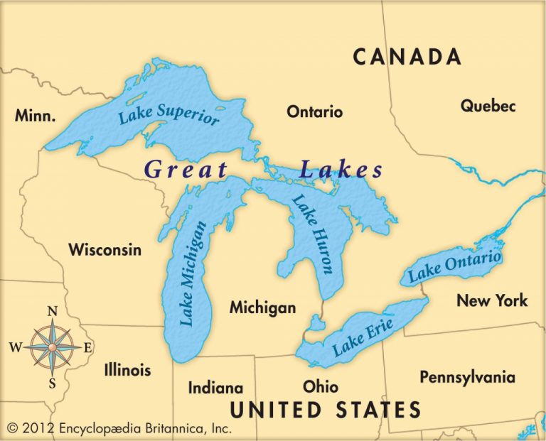 Lake Huron On World Map Map Of World   Lake Huron Location On The Us Map State Borders Printable States Printable Us Map With Great Lakes 768x621 