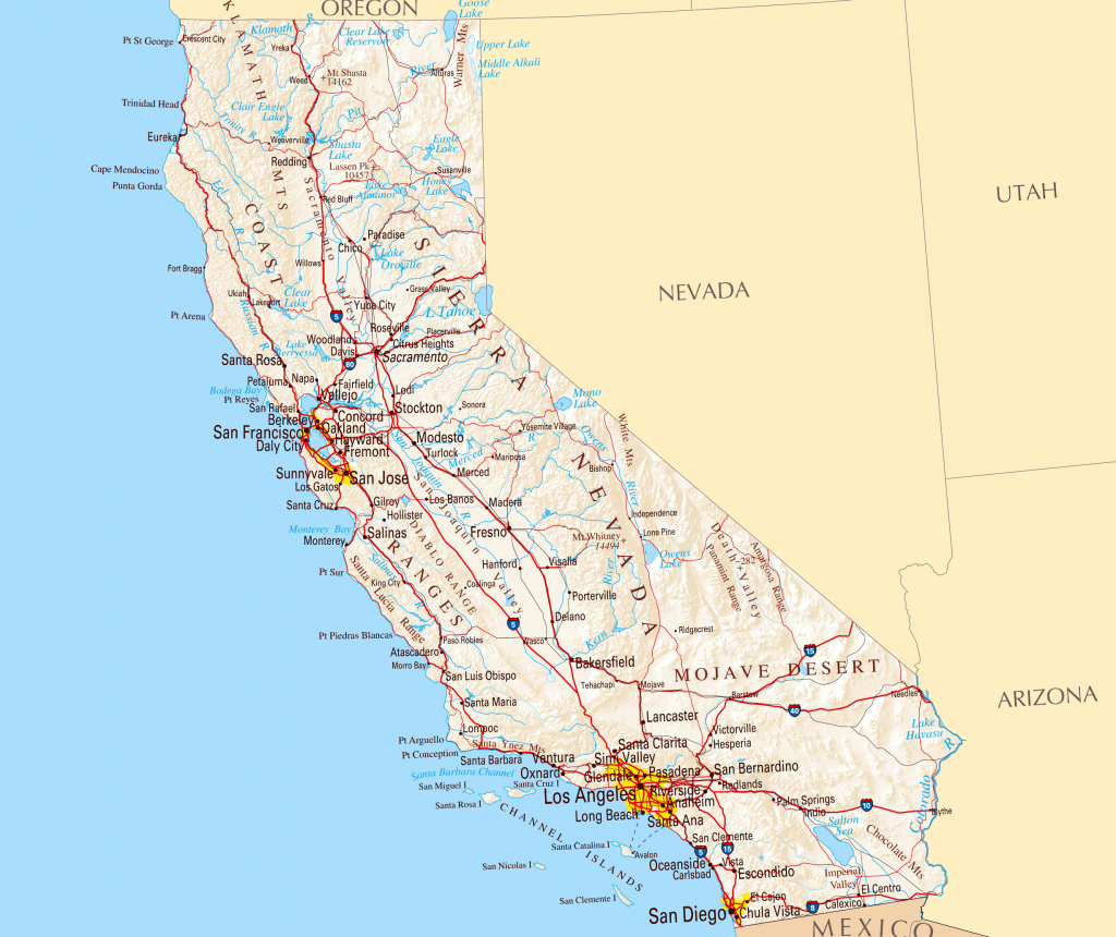 Large Road Map Of California California Map With Cities Printable | Printable Map Of California Usa