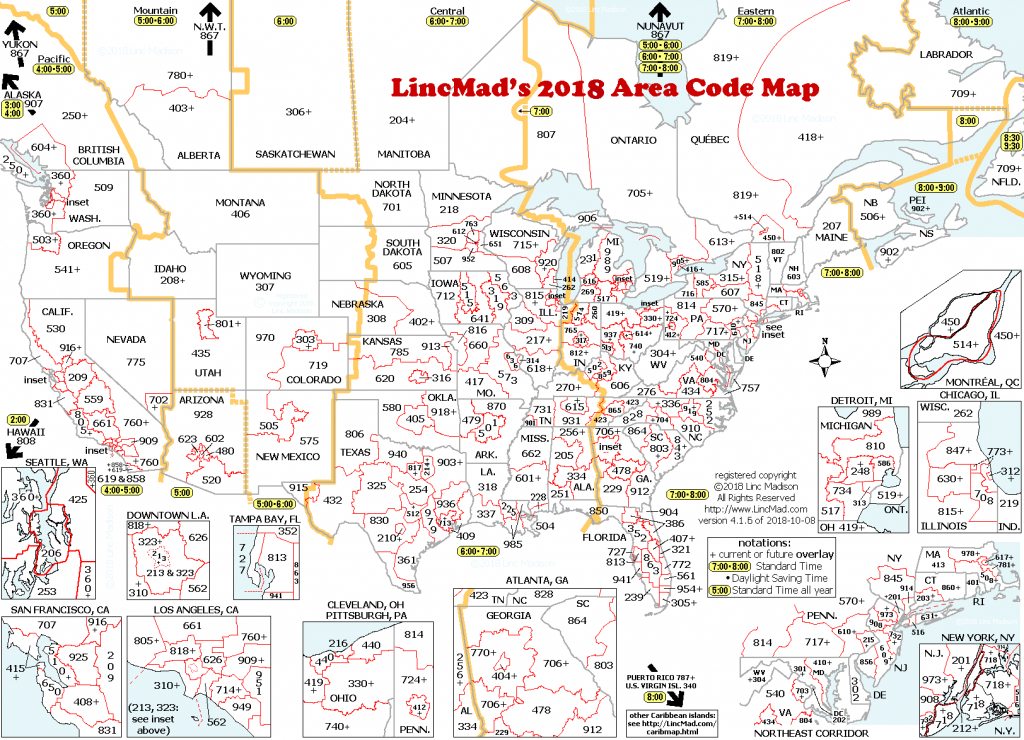 Lincmad's 2019 Area Code Map With Time Zones | Printable Us Timezone Map With Area Codes