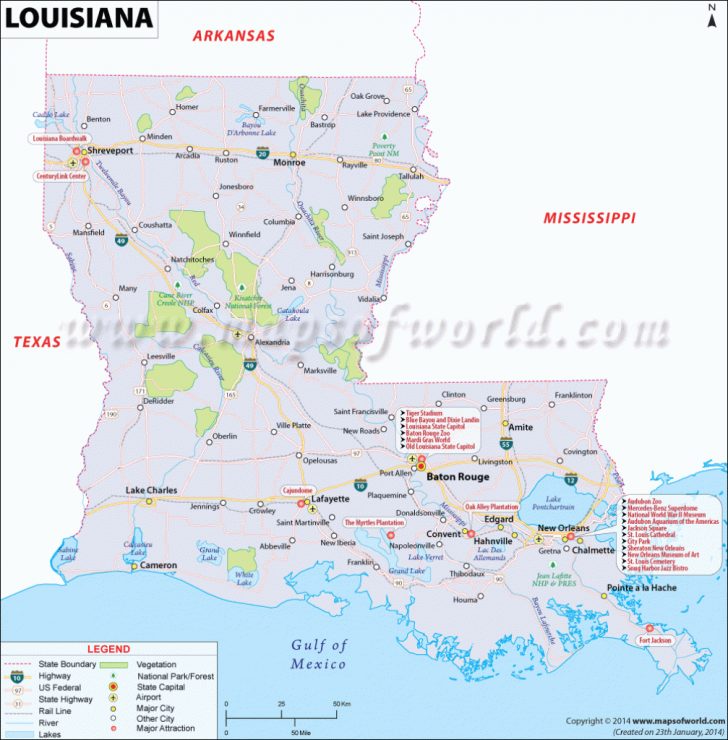 Louisiana Map For Free Download. Printable Map Of Louisiana, Known ...