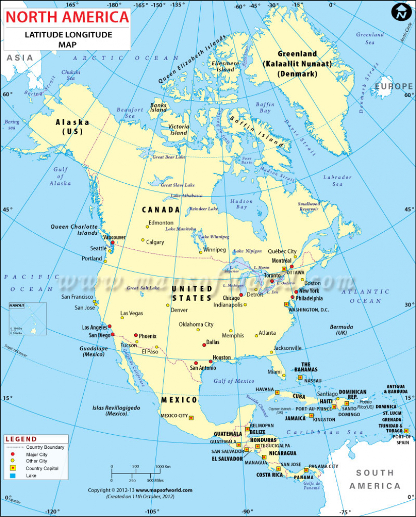 North America Latitude And Longitude Map | Printable Usa Map With Latitude And Longitude