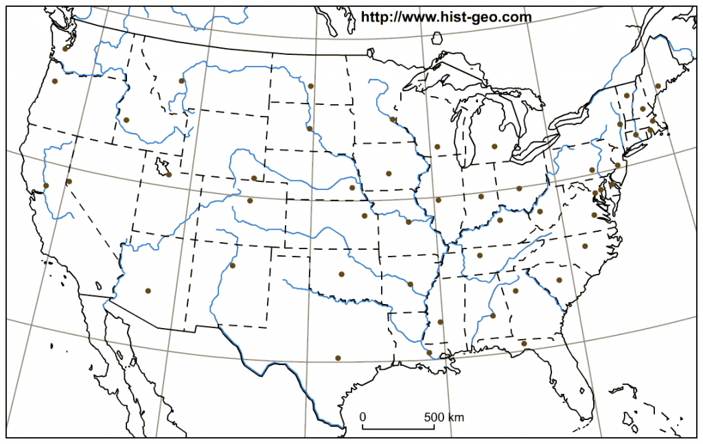 Outline Map Of The Usa With American States, Rivers, Capitals | Printable Map Of The United States And Capitals