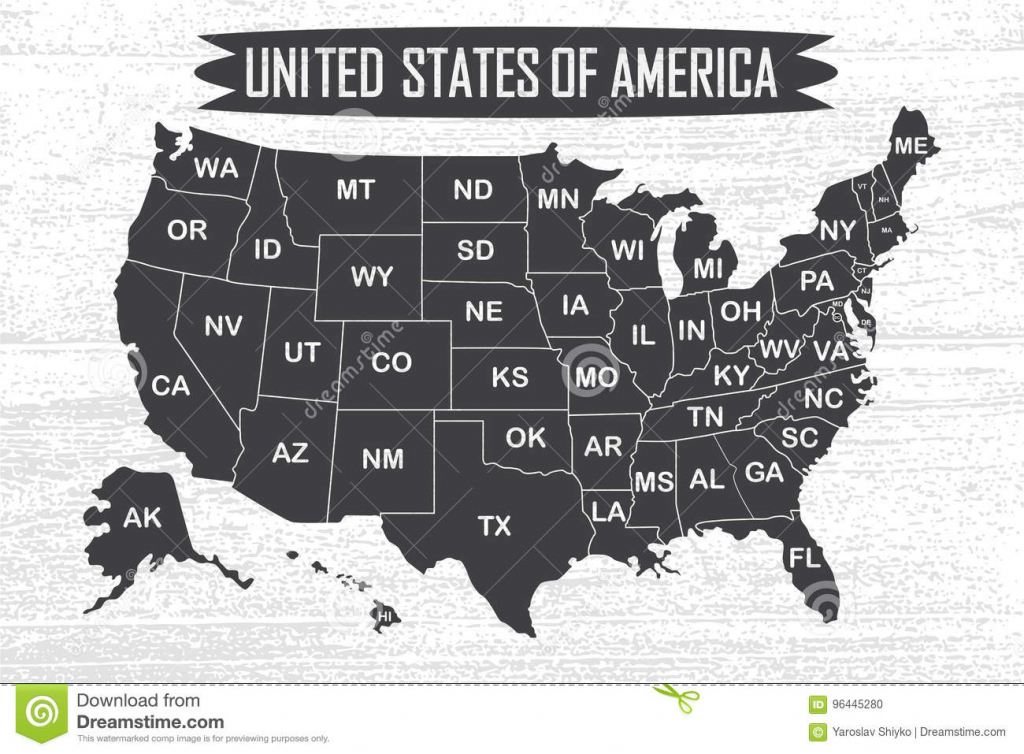 Poster Map Of United States Of America With State Names. Stock | Printable Map Of United States Of America With Names