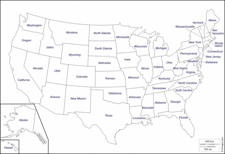 Printable Map Of The Us Without State Names