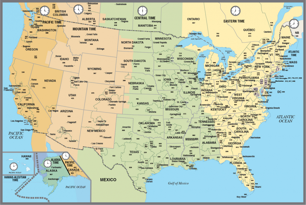 Printable Map Of The Usa With Time Zones | Printable Map Of Us Time Zones And Area Codes