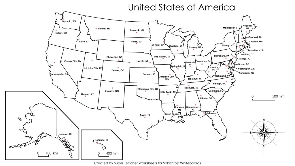 Printable Map Of Us Capitals Usa With States Inspirationa United | Printable Map Of Usa And Capitals