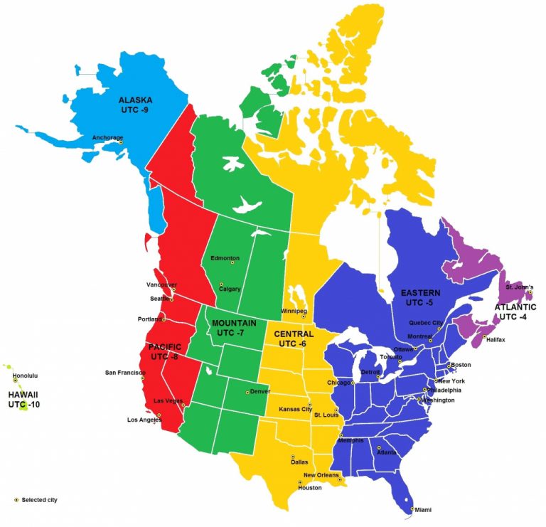 Printable Map Of Usa With Time Zones