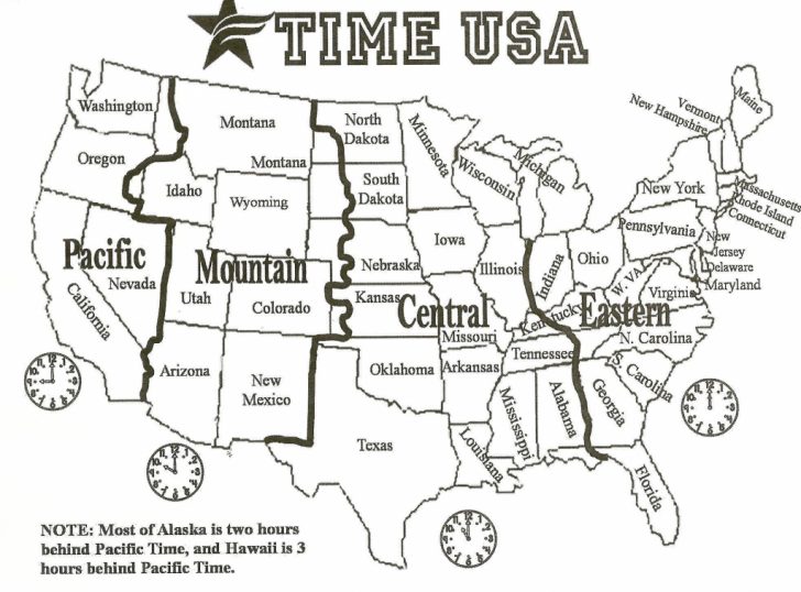 Printable Map Of Usa With Time Zones