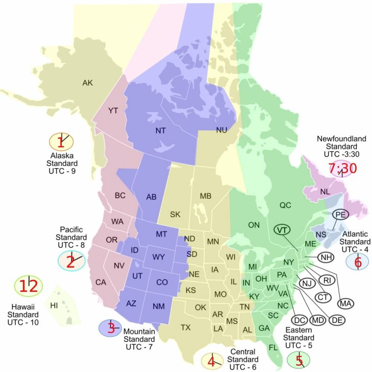 Printable Map Us Canada Time Zones