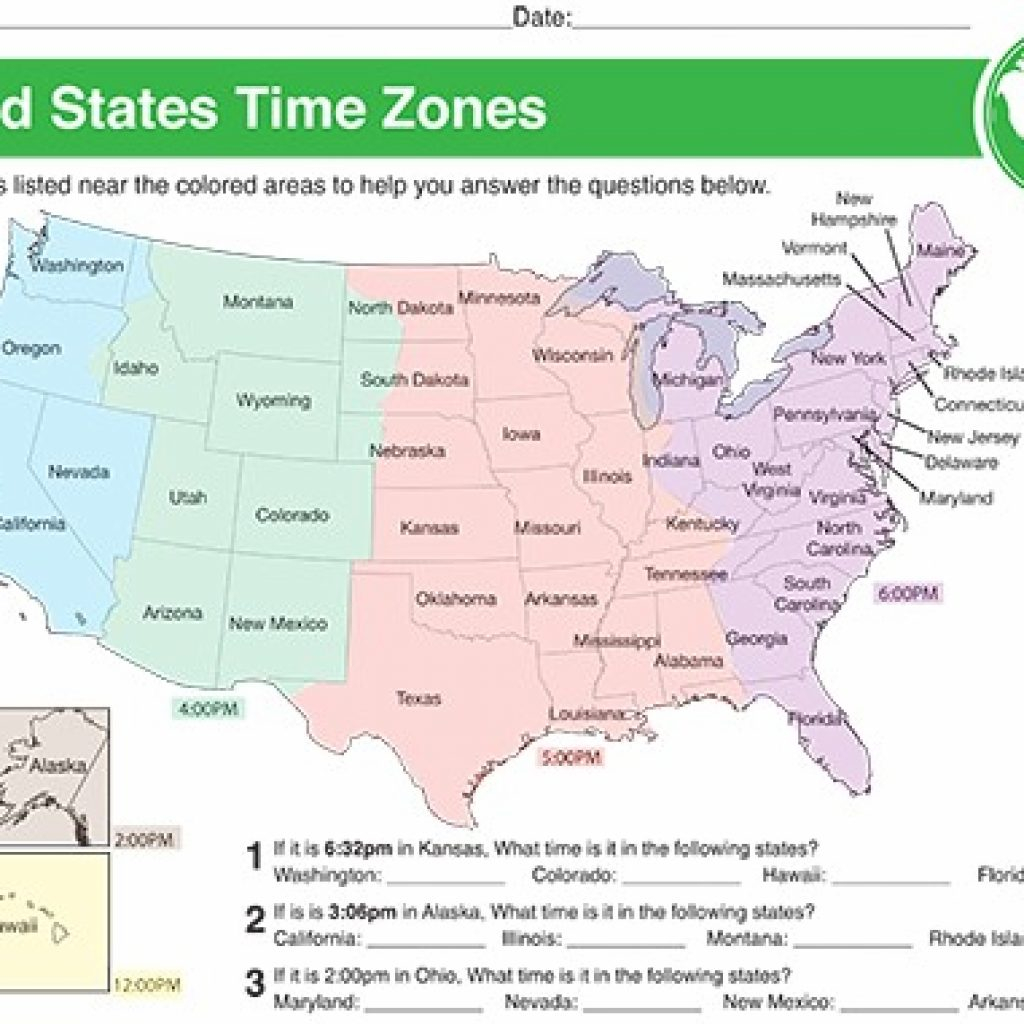 printable color us timezone map printable us maps