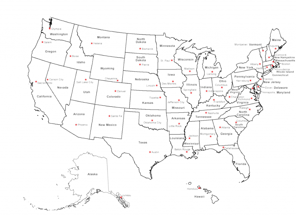 Usa Map With Capitals Printable