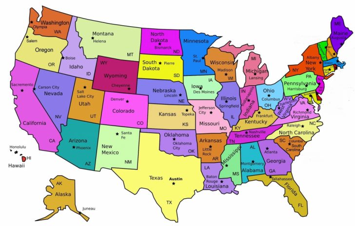Printable Map Of Usa States And Capitals
