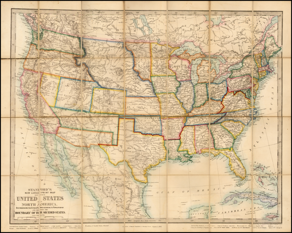 Stanford's New Large-Print Map Of The United States Of North America | Large Print Map Of The United States