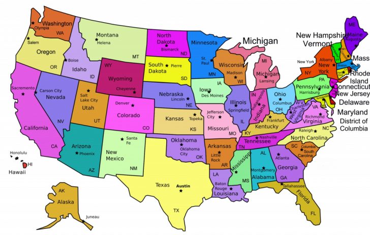 Printable Map Of Usa With State Names And Capitals