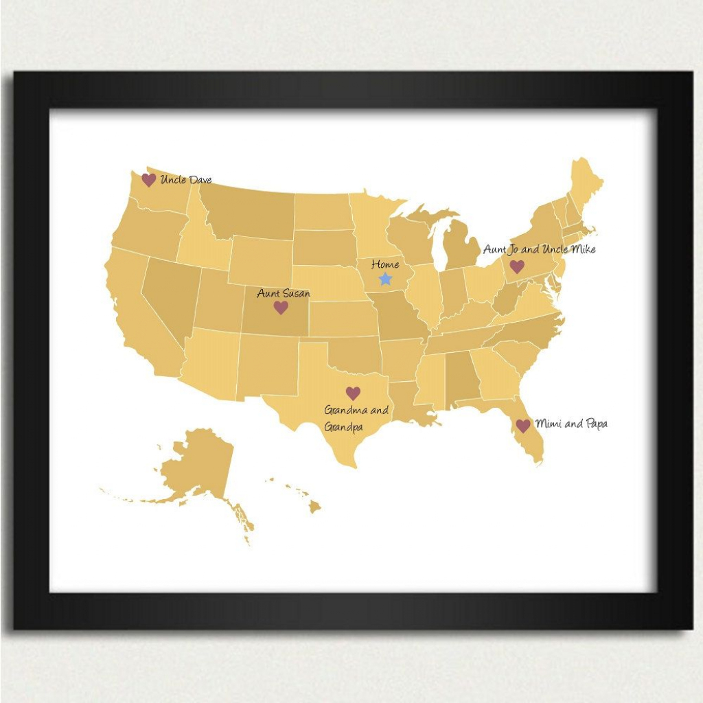 United States Map / Personalized Map In Yellow - Family Is Where The | 8X10 Printable Us Map