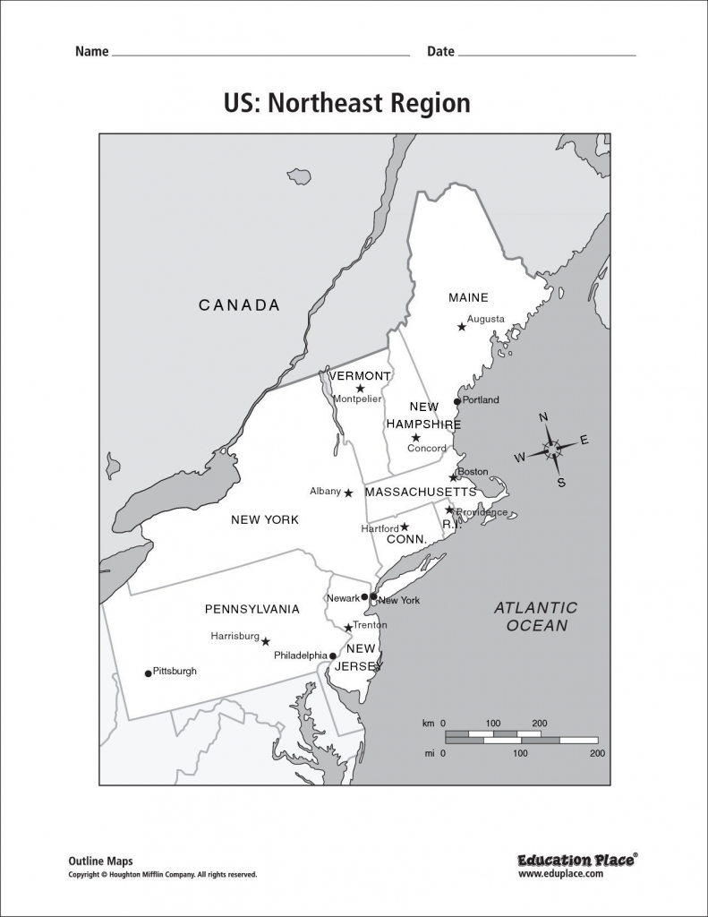 Us Capitals Map Quiz Printable New Northeast Region Map With | United States Capitals Map Quiz Printable