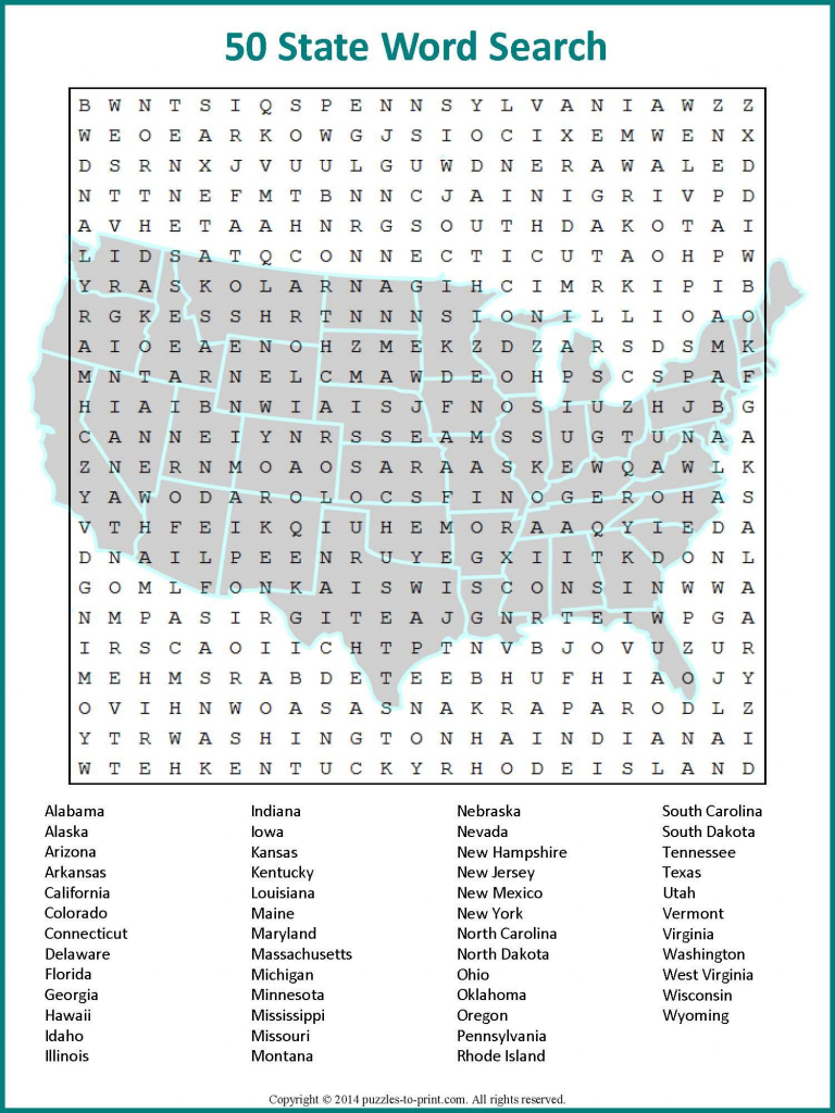 Us Geography Worksheet - All 50 States Word Search | Learning | Giant Printable United States Map