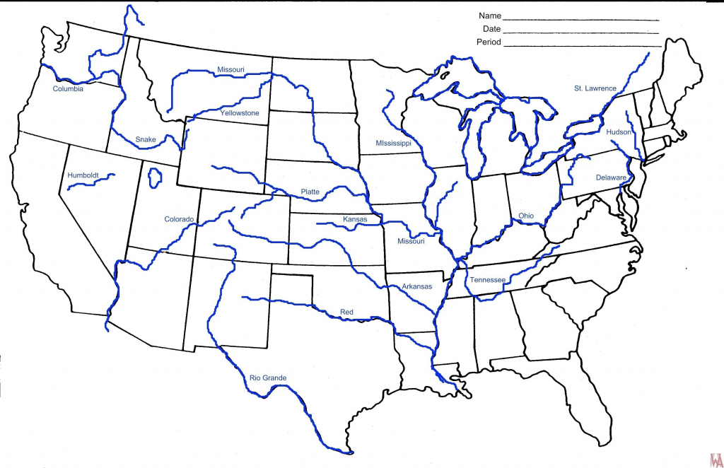 Us Major Rivers Map Printable New Unlabeled Map Us Rivers Us Rivers | Big Printable Map Of The United States