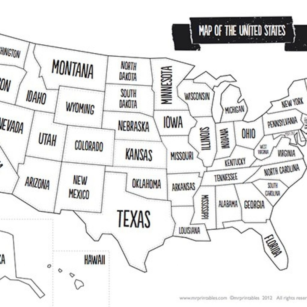 Blank Us Map With States Names Blank Us Map Name States Black White Mr Printable Usa Map