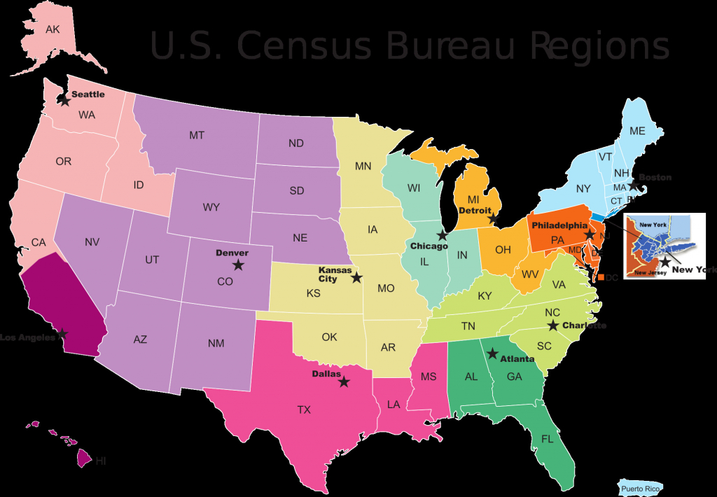 Us Map With California Highlighted Printable Us Census Map Regions | Printable Us Map Regions