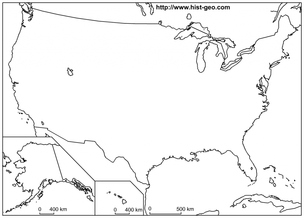 Us Outline Map With American Borders (Hawaii And Alaska Are Included) | Blank Us Map With Borders