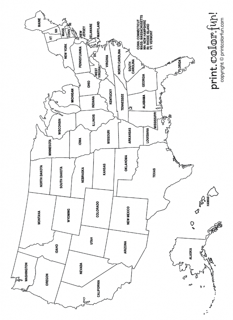 Usa Coloring Page - Labeled With States Names - From Print Color Fun | Printable Us Map To Color