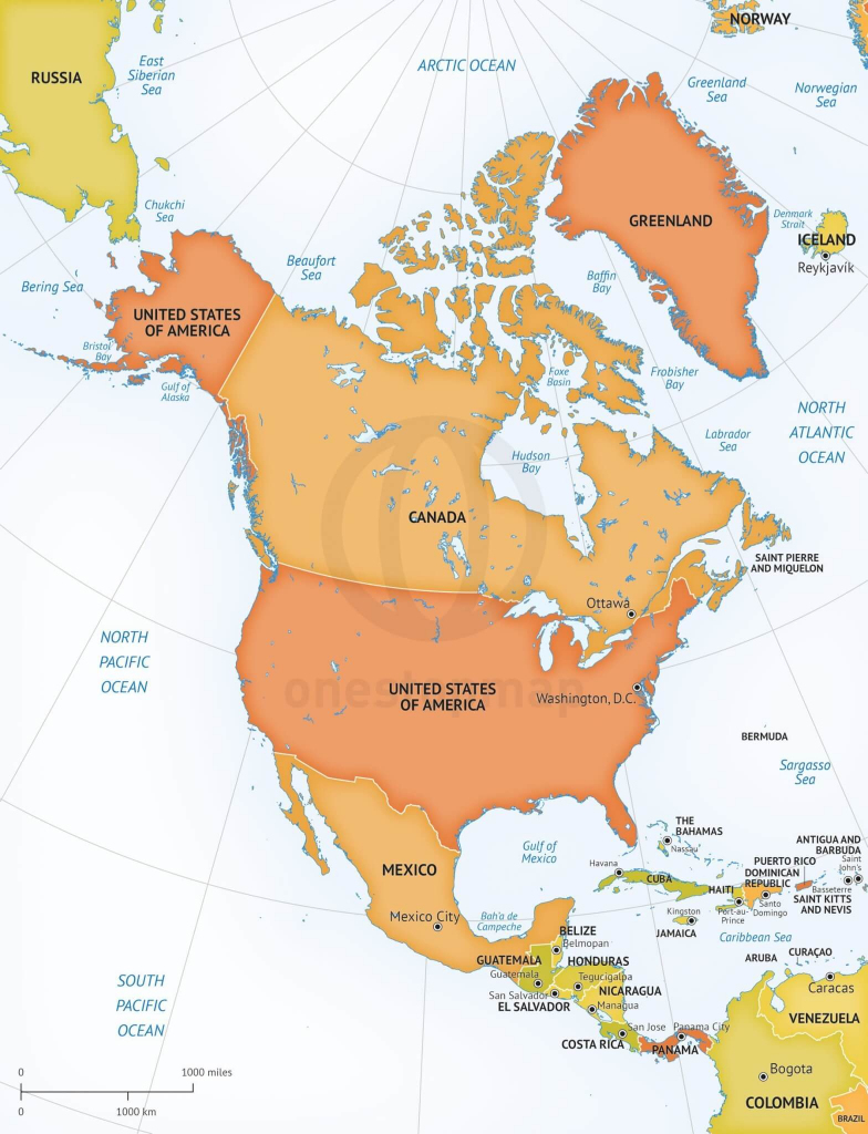 Vector Map Of North America Continent | One Stop Map | Printable Map Of American Continent