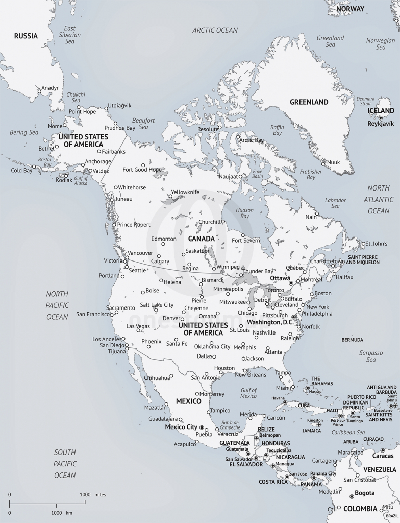 Vector Map Of North America Continent | One Stop Map | Printable Map Of American Continent