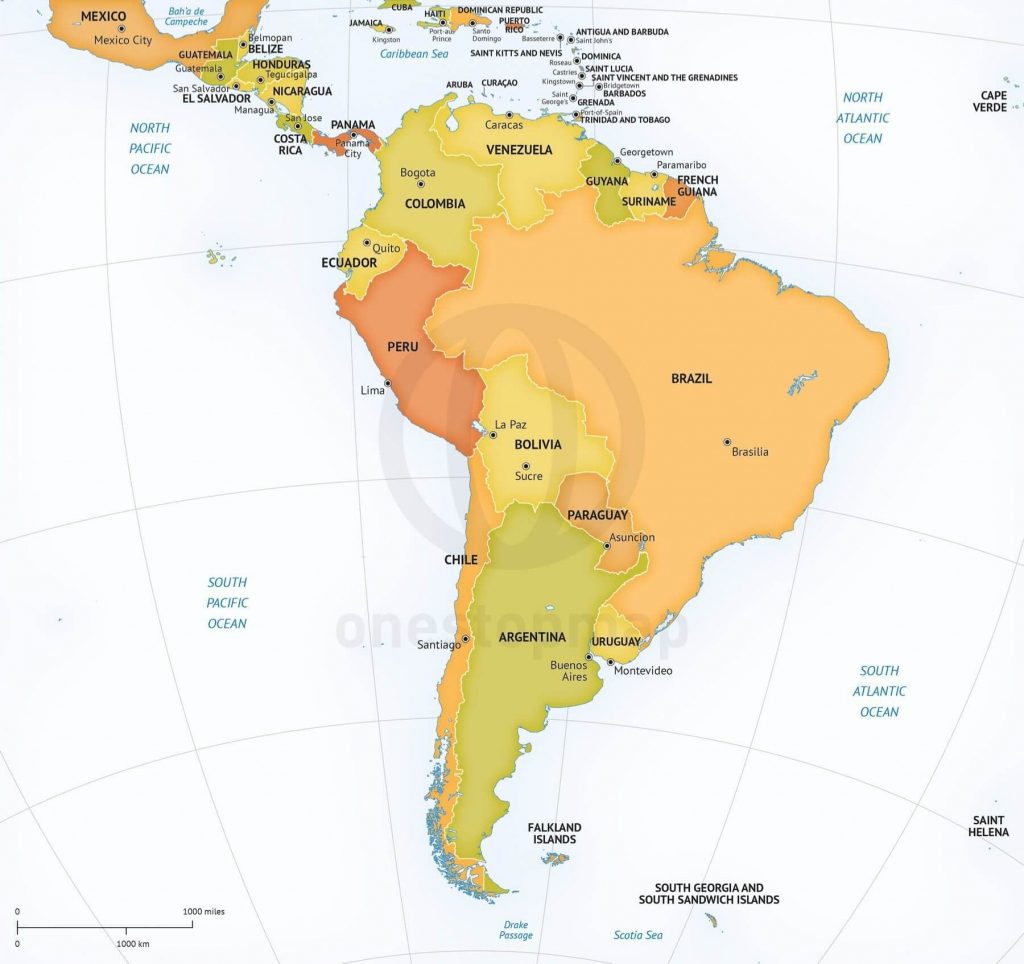 Vector Map South America Continent Political | One Stop Map | Printable ...