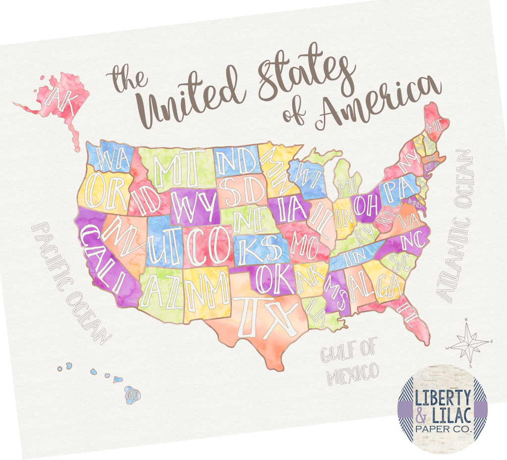 16X20&amp;quot; Us Map United States Map In Pastel Colors Fun Us Map For | Printable Map Of Usa 16X20